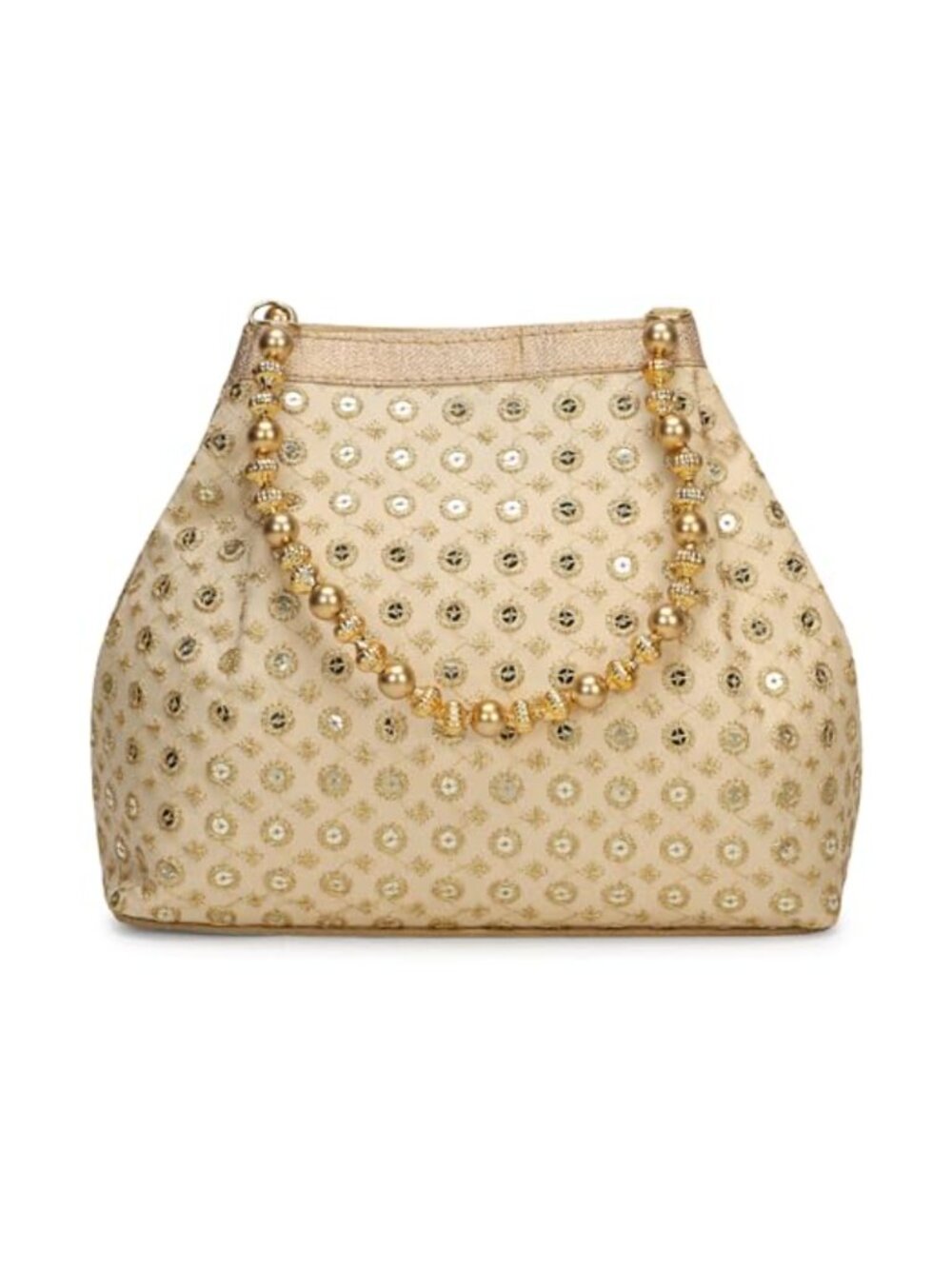 Embroidered Potli Bag with Gold Pearl Handle Evening Clutch Purse for Wedding
